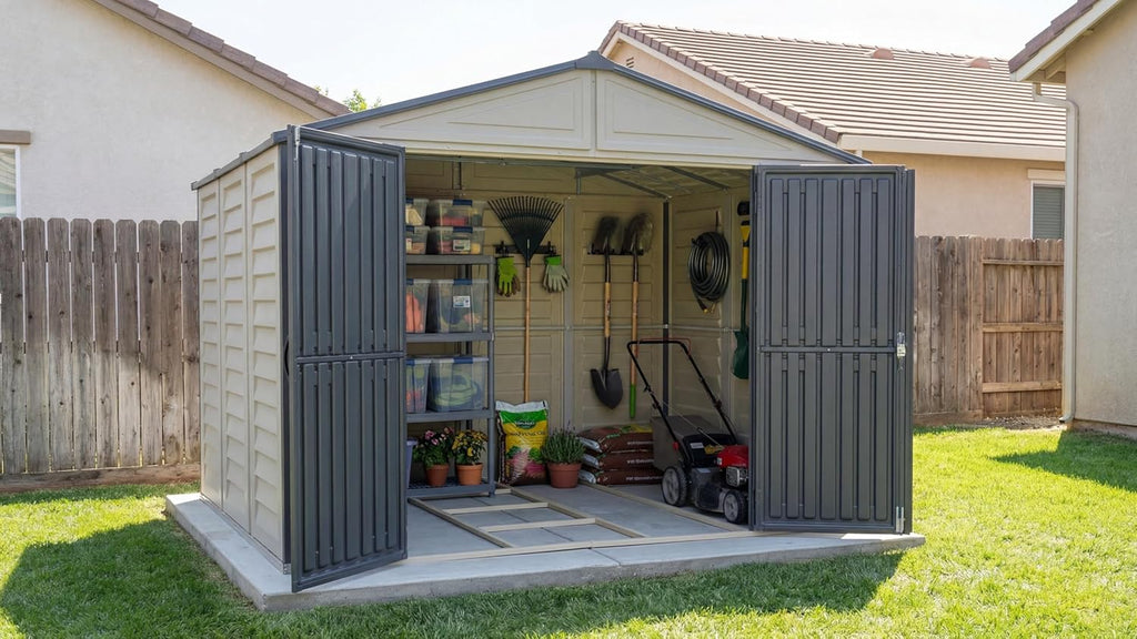 10.5 x 8 (8.02 m2) Plastic Garden Shed with Metal Foundation Kit and 2 Fixed Window