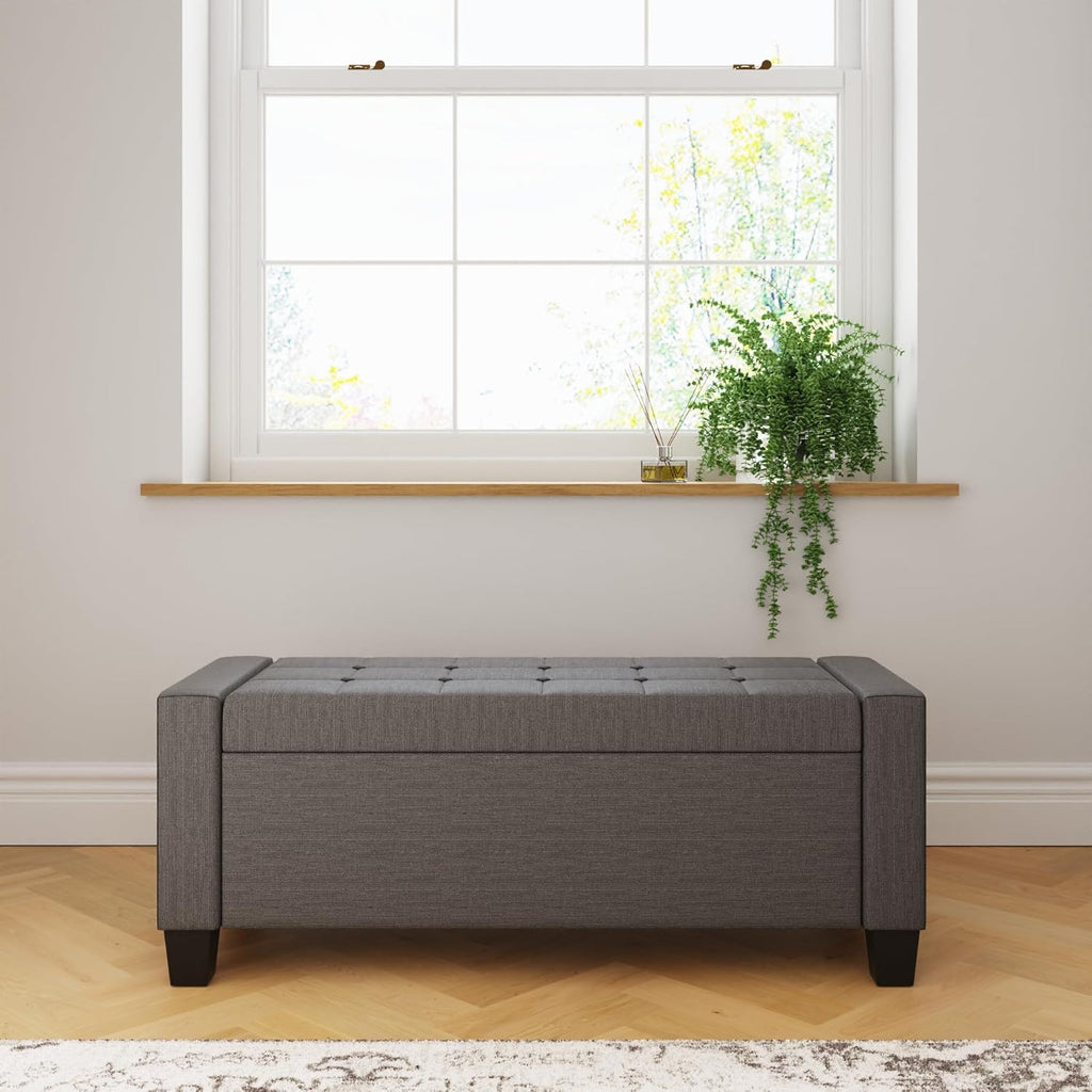 Grey Ottoman Blanket Storage Box