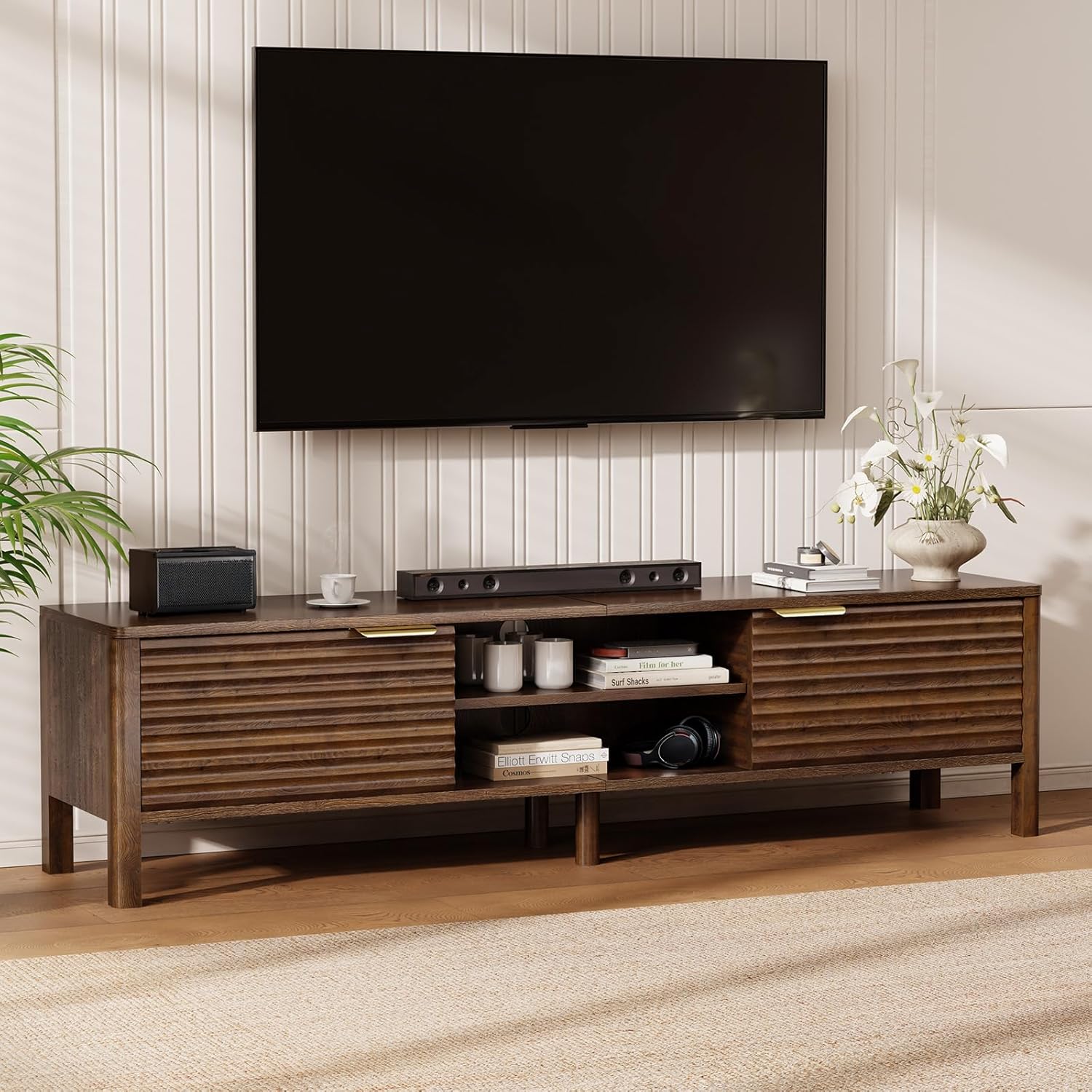 Wooden TV Stand Cabinet - 150cm Long TV Unit With Storage And Adjustable Shelves