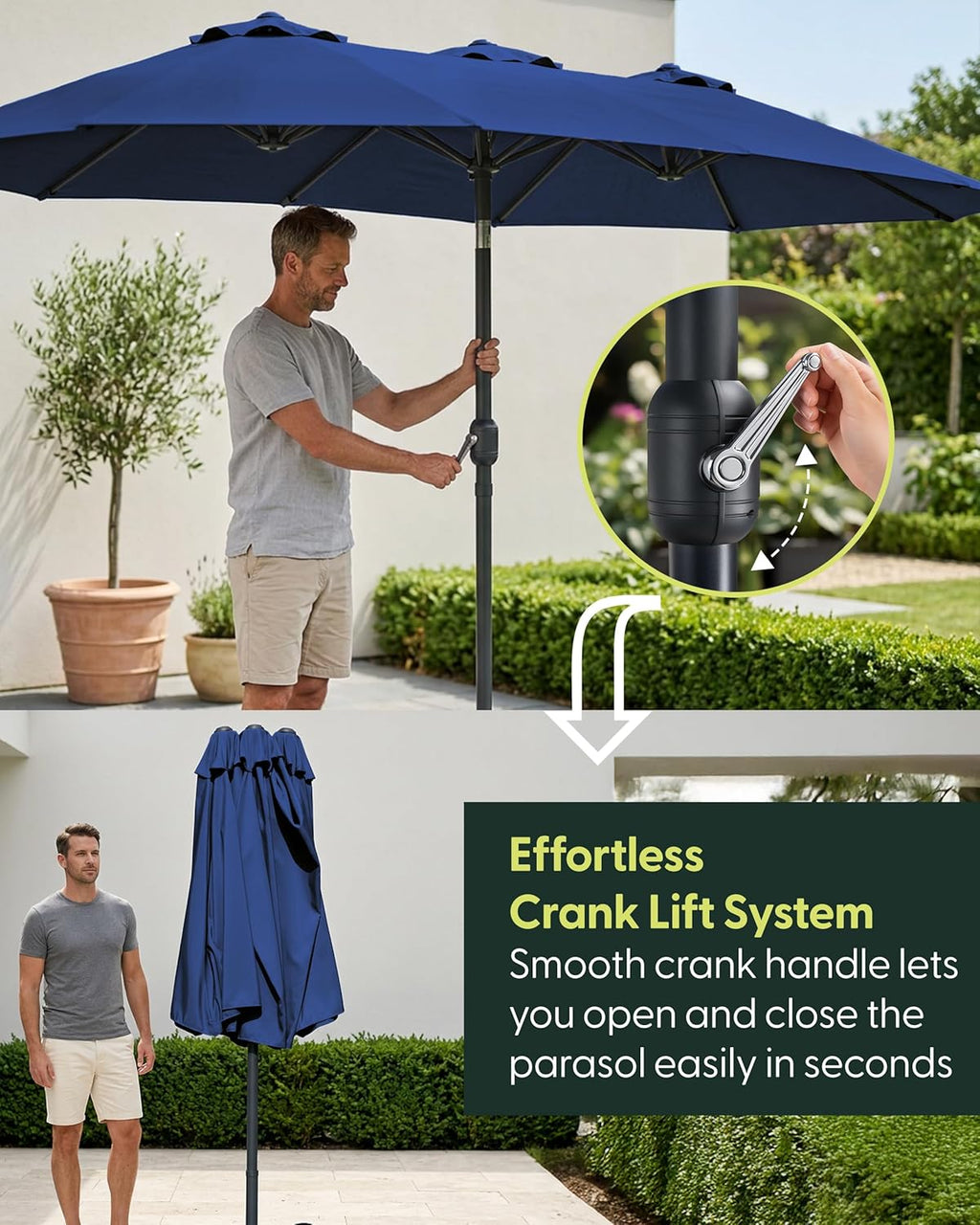 Double Garden Parasol with Base and Cover 4.5x2.7m