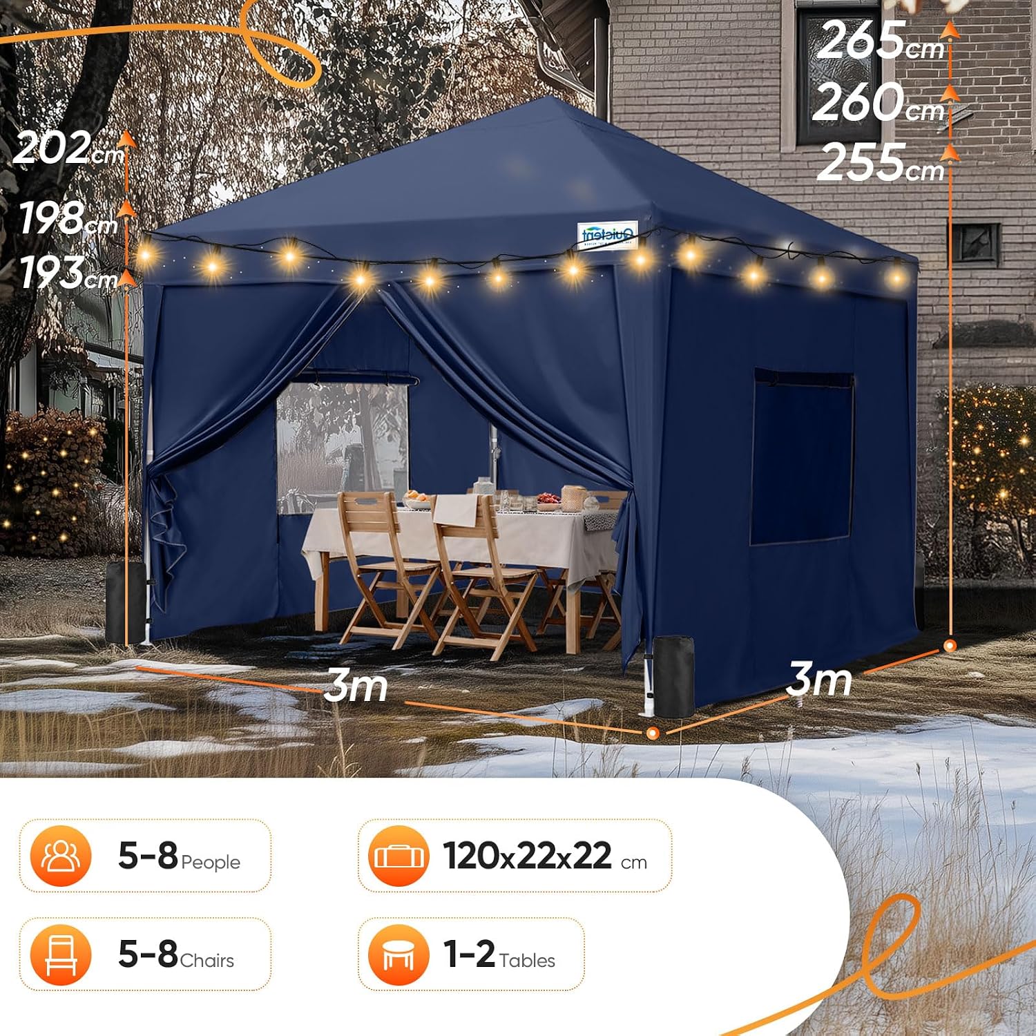 3m × 3m Pop-Up Gazebo with Mesh Window Sides