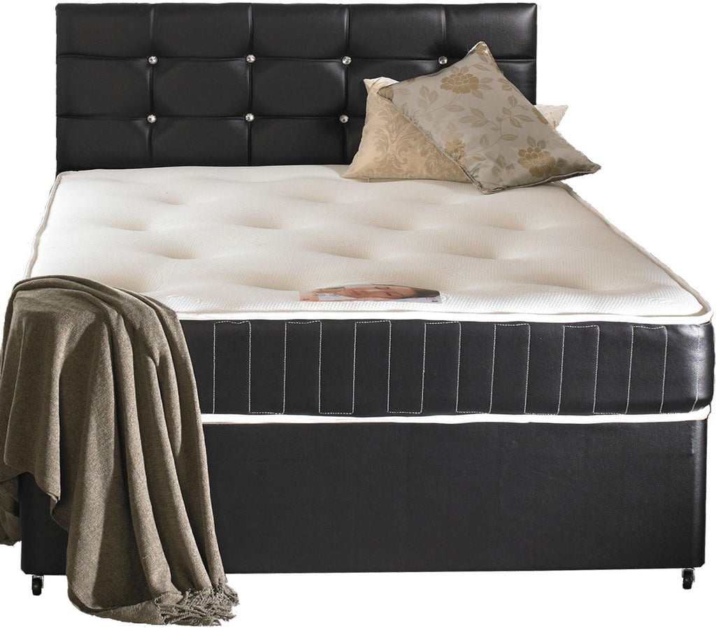 Leather Double Divan Bed Including Luxurious Memory Foam Mattress And Dimonte Headboard (4'6x6'3 Double)