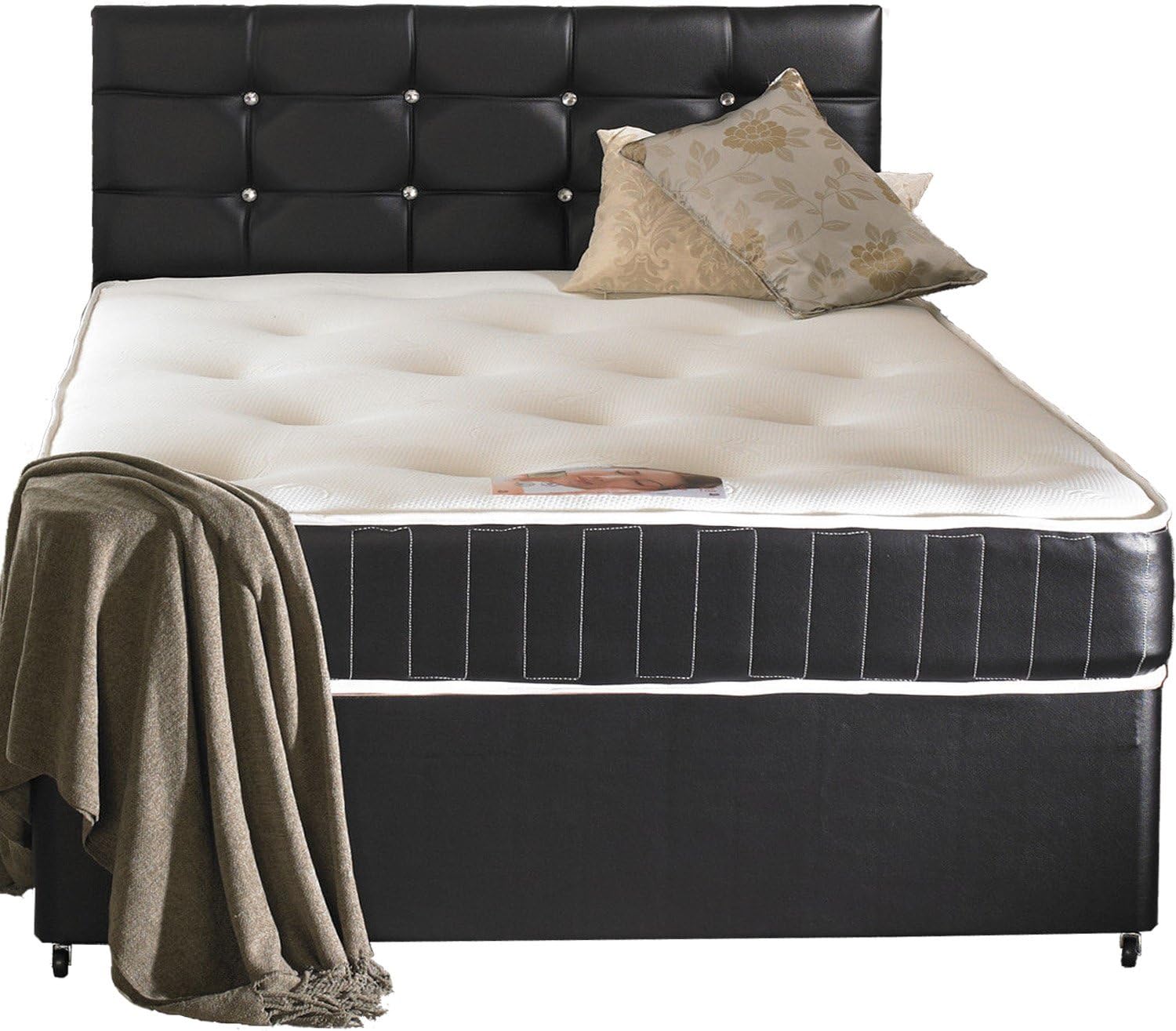 Leather Double Divan Bed Including Luxurious Memory Foam Mattress And Dimonte Headboard (4'6x6'3 Double)