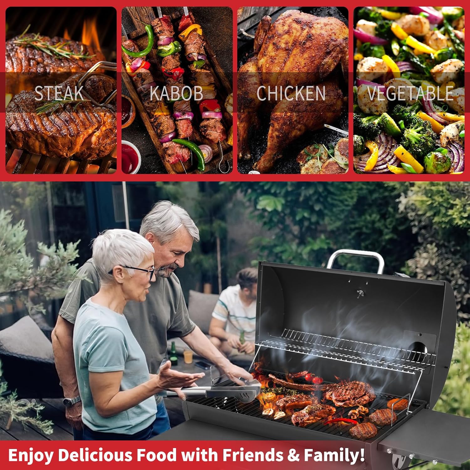 BBQ Grill Smoker With Side Shelves