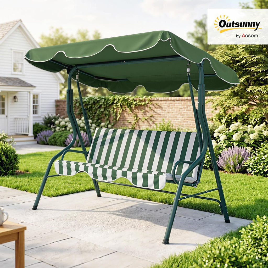 3 Seater Canopy Swing Chair Outdoor Garden Bench with Adjustable Canopy