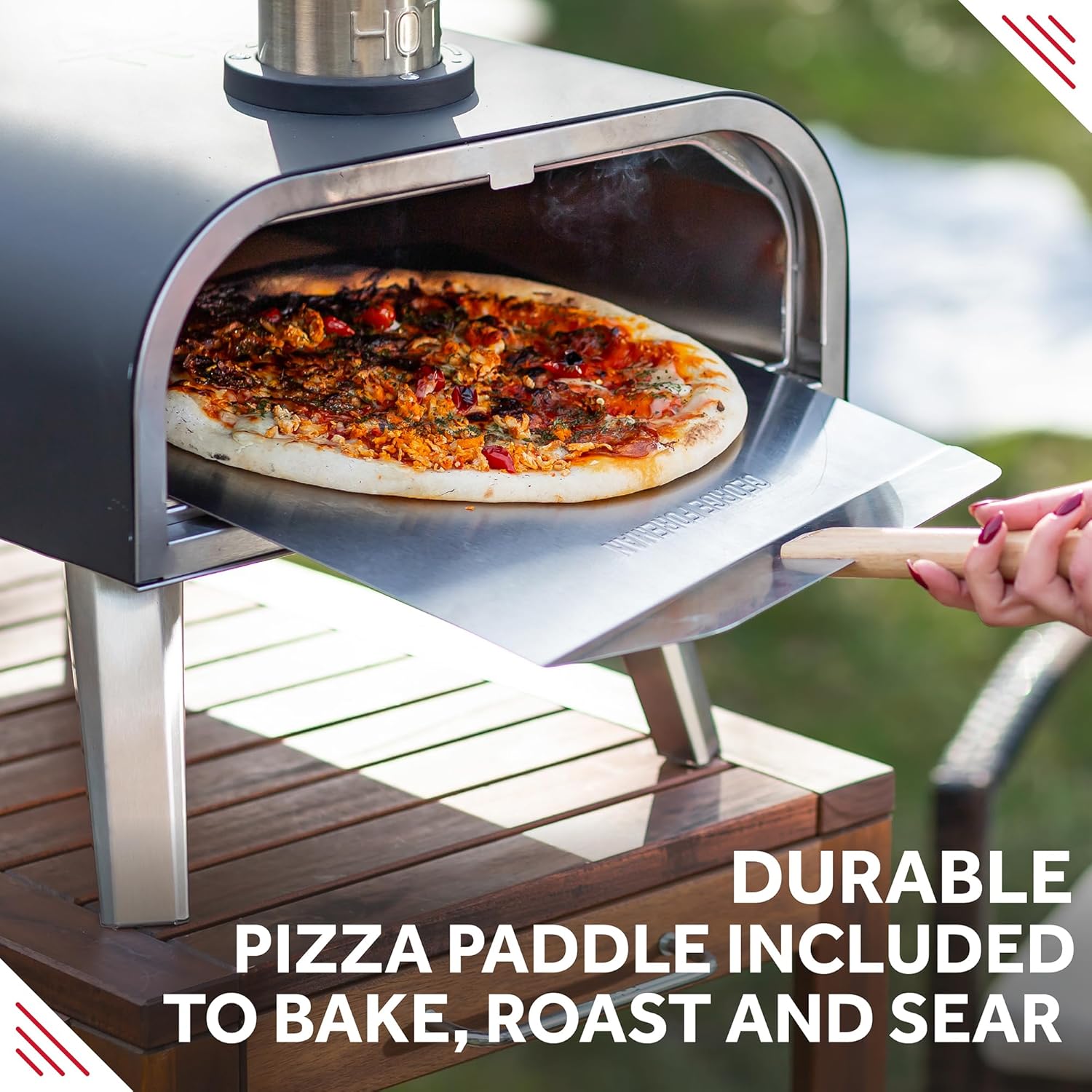 Outdoor 16 Inch Wood Pellet Portable Wood Fired Pizza Oven Black with Paddle and Carry Bag