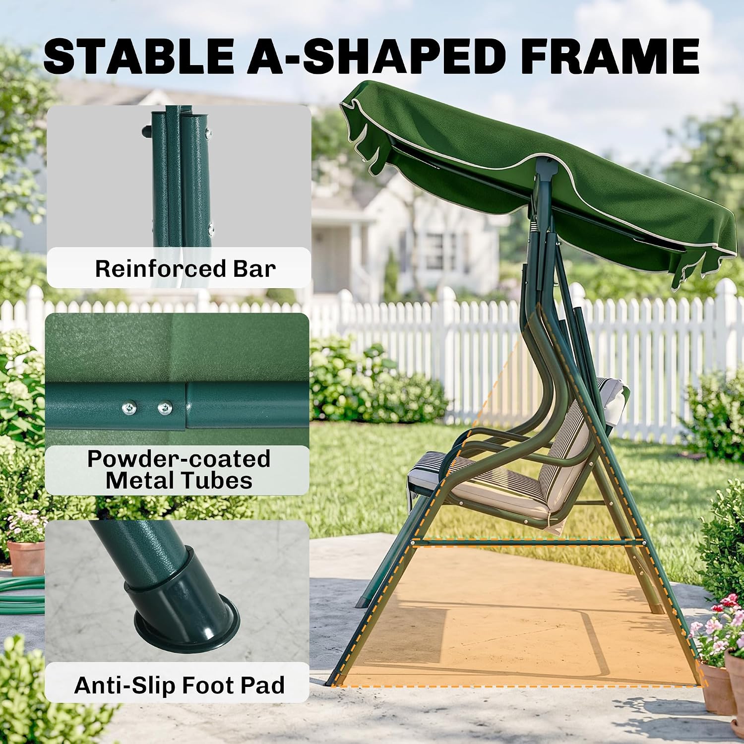 3 Seater Canopy Swing Chair Outdoor Garden Bench with Adjustable Canopy