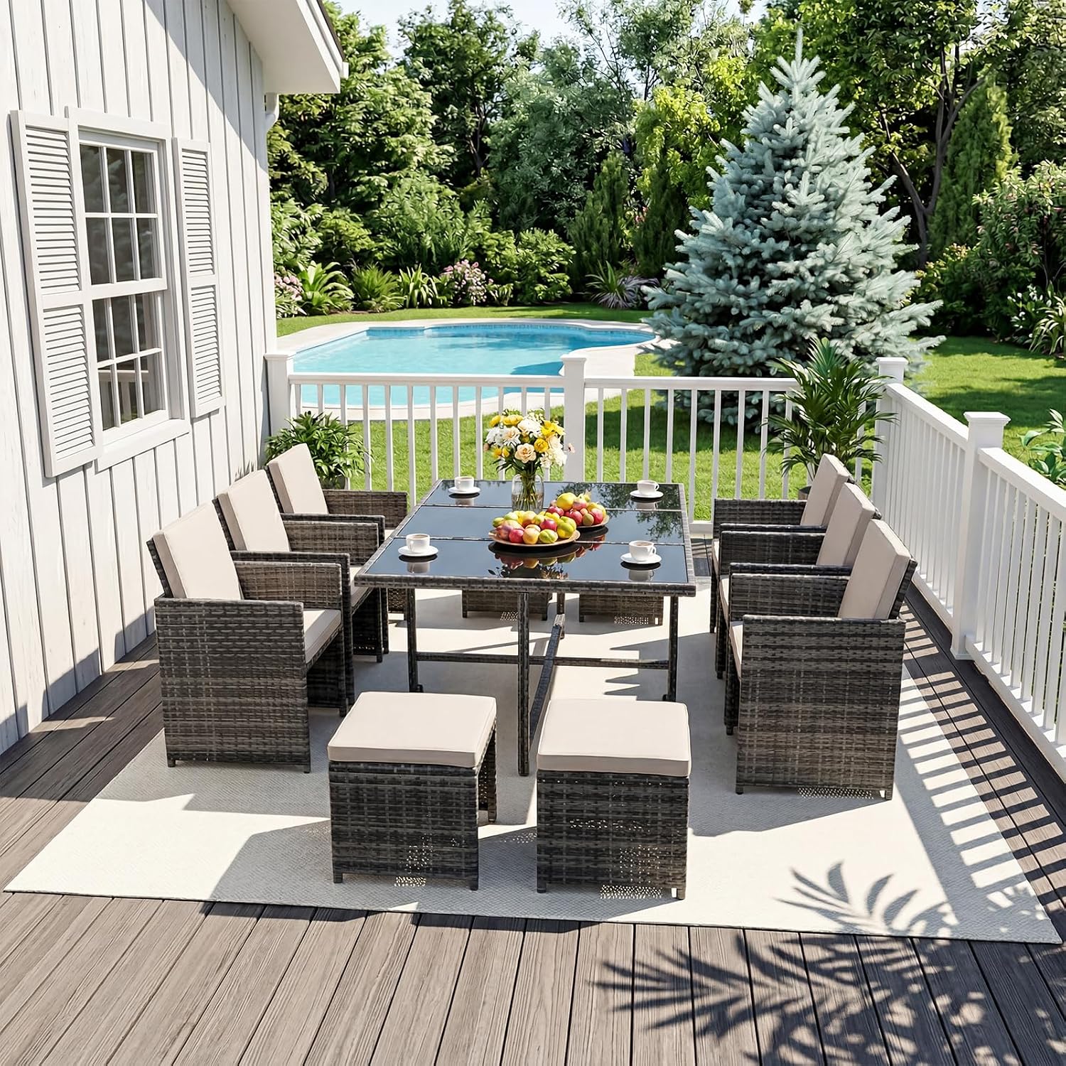 10 Seater Rattan Garden Dining Set with Large Table