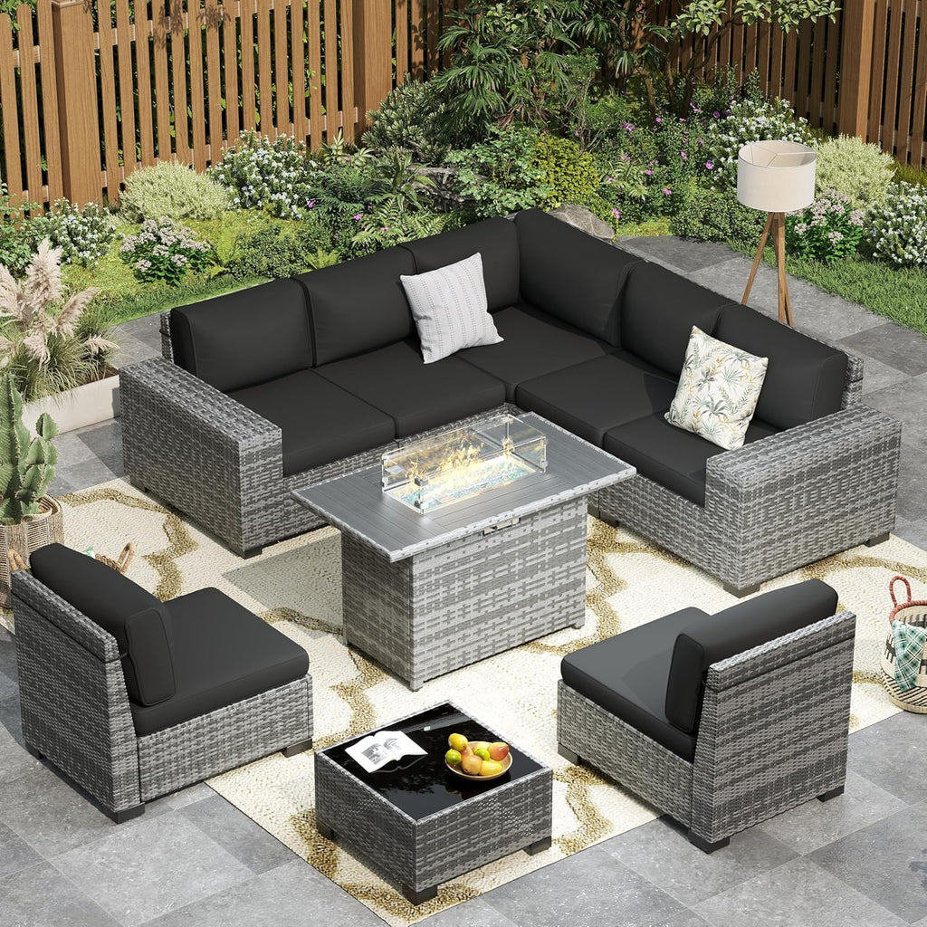 Rattan Patio Furniture with Fire Pit Table