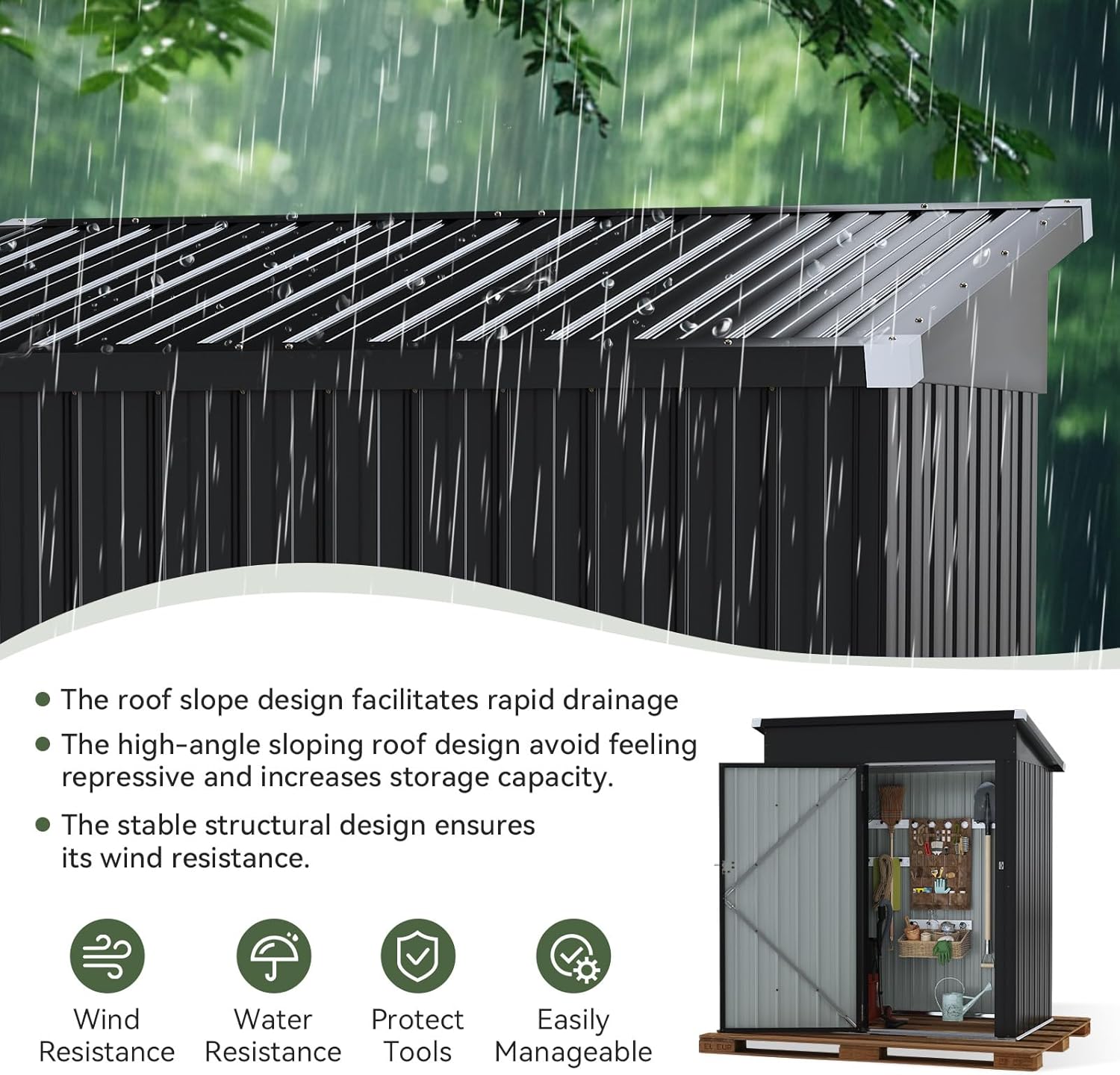 5x3ft (Overall Dimensions) Metal Garden Shed