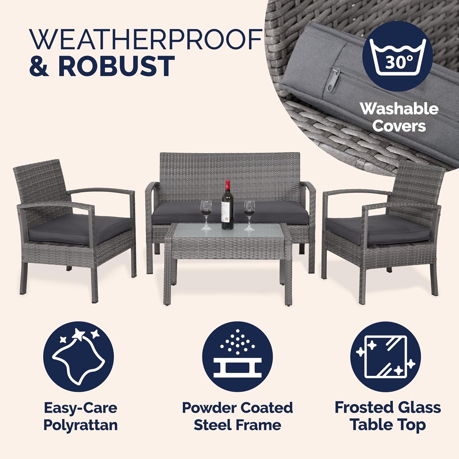 4 Piece Rattan Garden Furniture Set