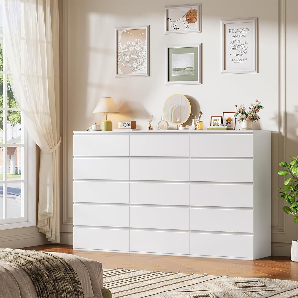 White Chest of Drawers Bedroom Storage Cabinet with 5 Drawers Tall Chest of Drawers Dresser Wooden Cupboard Bedroom Furniture for Living Room 55x33x100cm