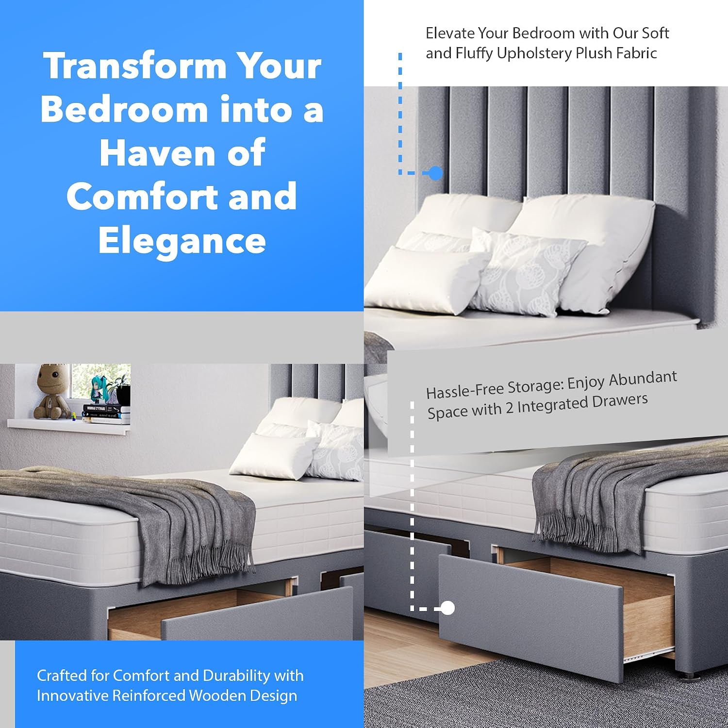 3FT Single Bed with Mattress and storage drawers (x2)