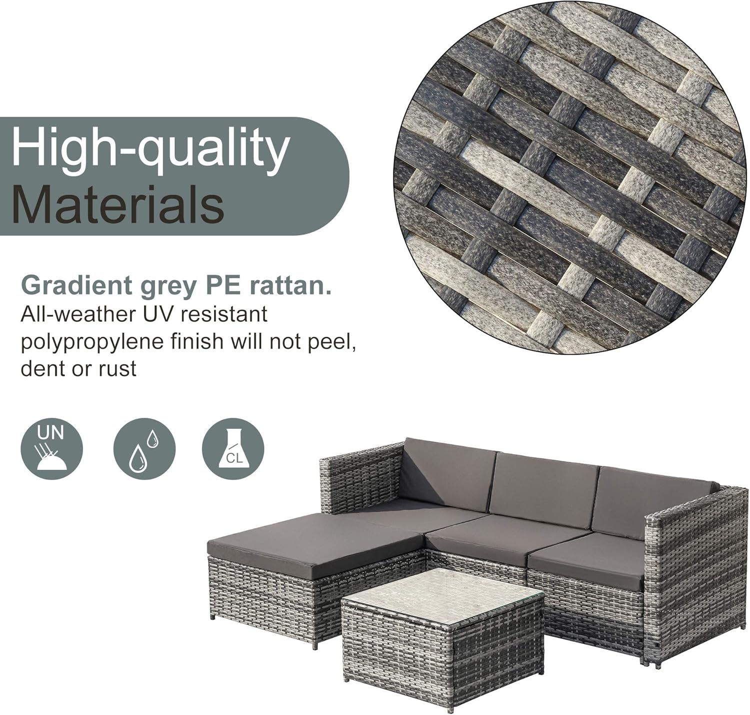 Garden Corner Sofa Rattan Patio Set Garden Entertaining Furniture Lounge Set (Grey)
