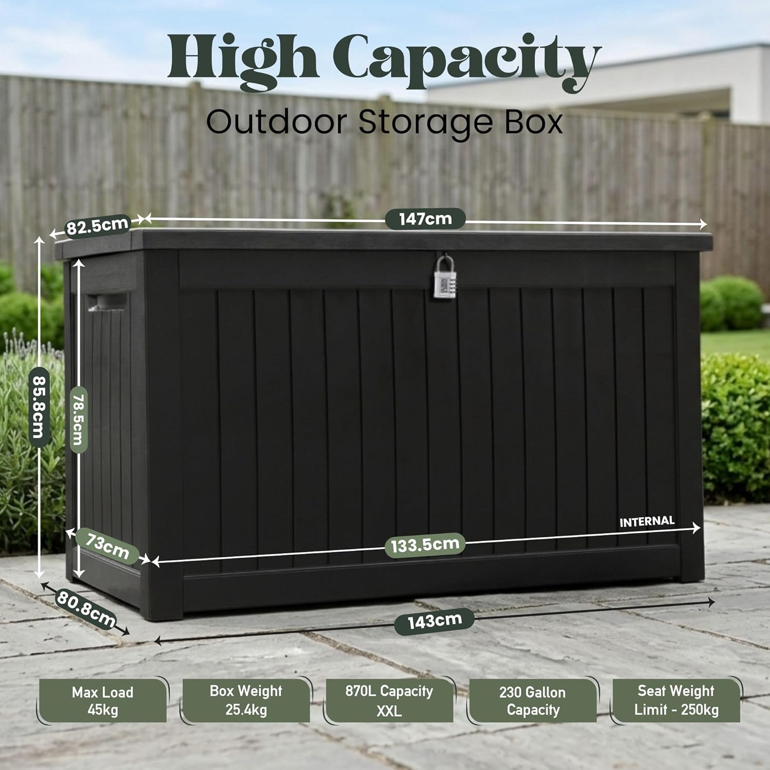 870L XXL Recycled Lockable Outdoor Garden Storage Box &amp; Bench Seat