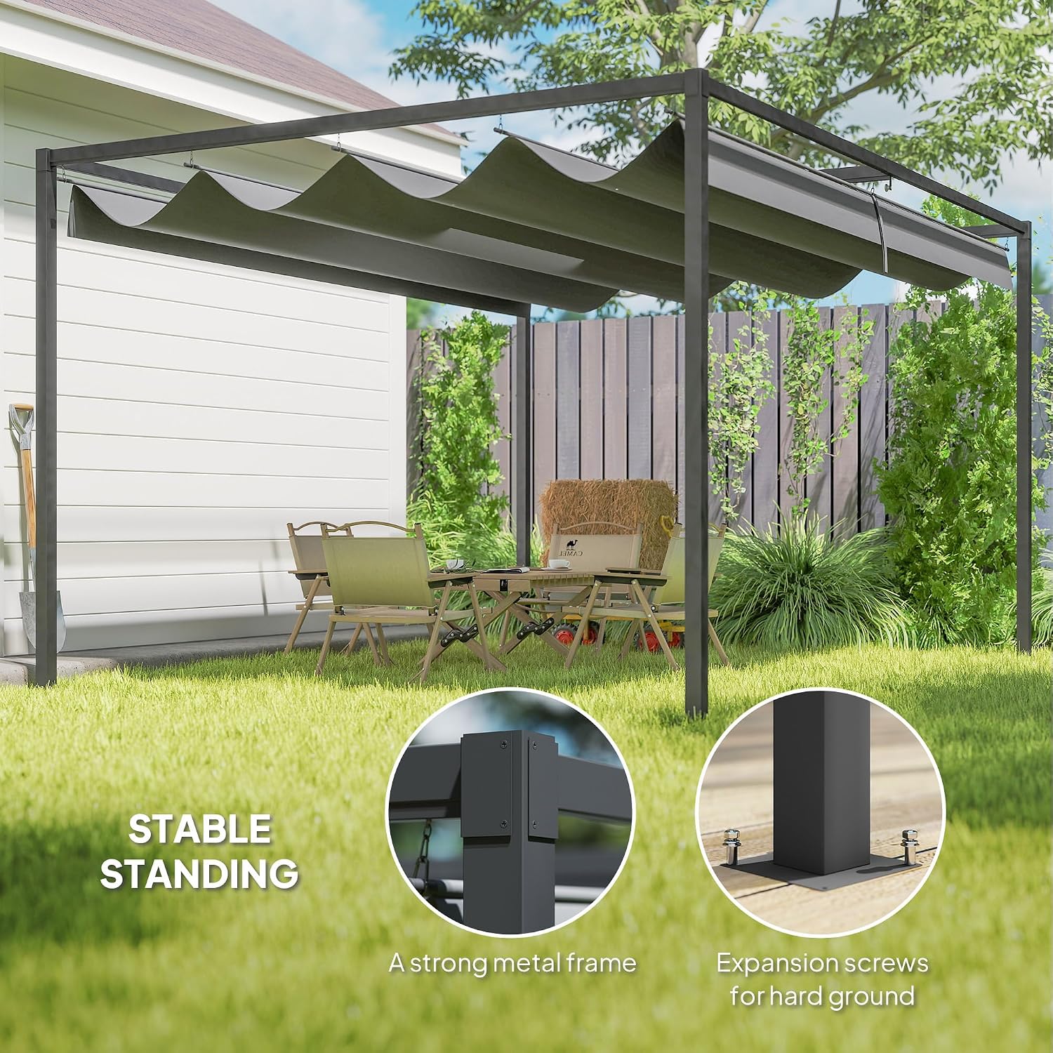 4 × 3m Metal Pergola with Retractable Roof