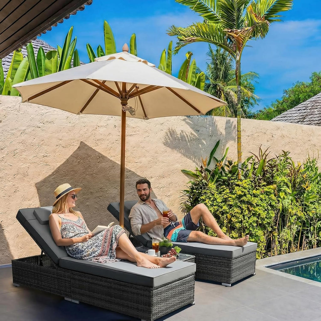 3 PCS Rattan Sun Lounger