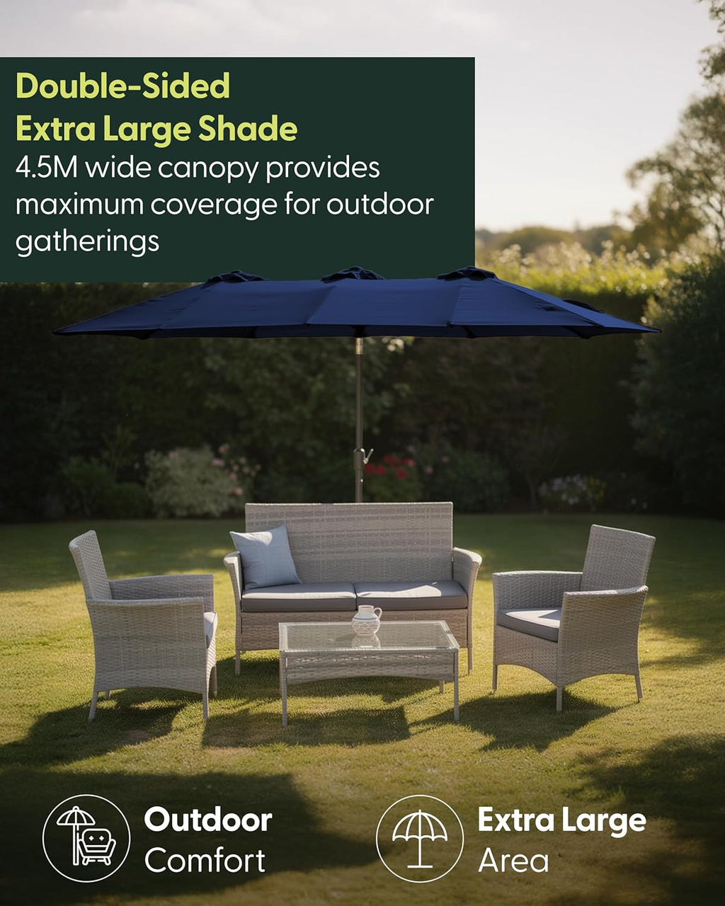 Double Garden Parasol with Base and Cover 4.5x2.7m