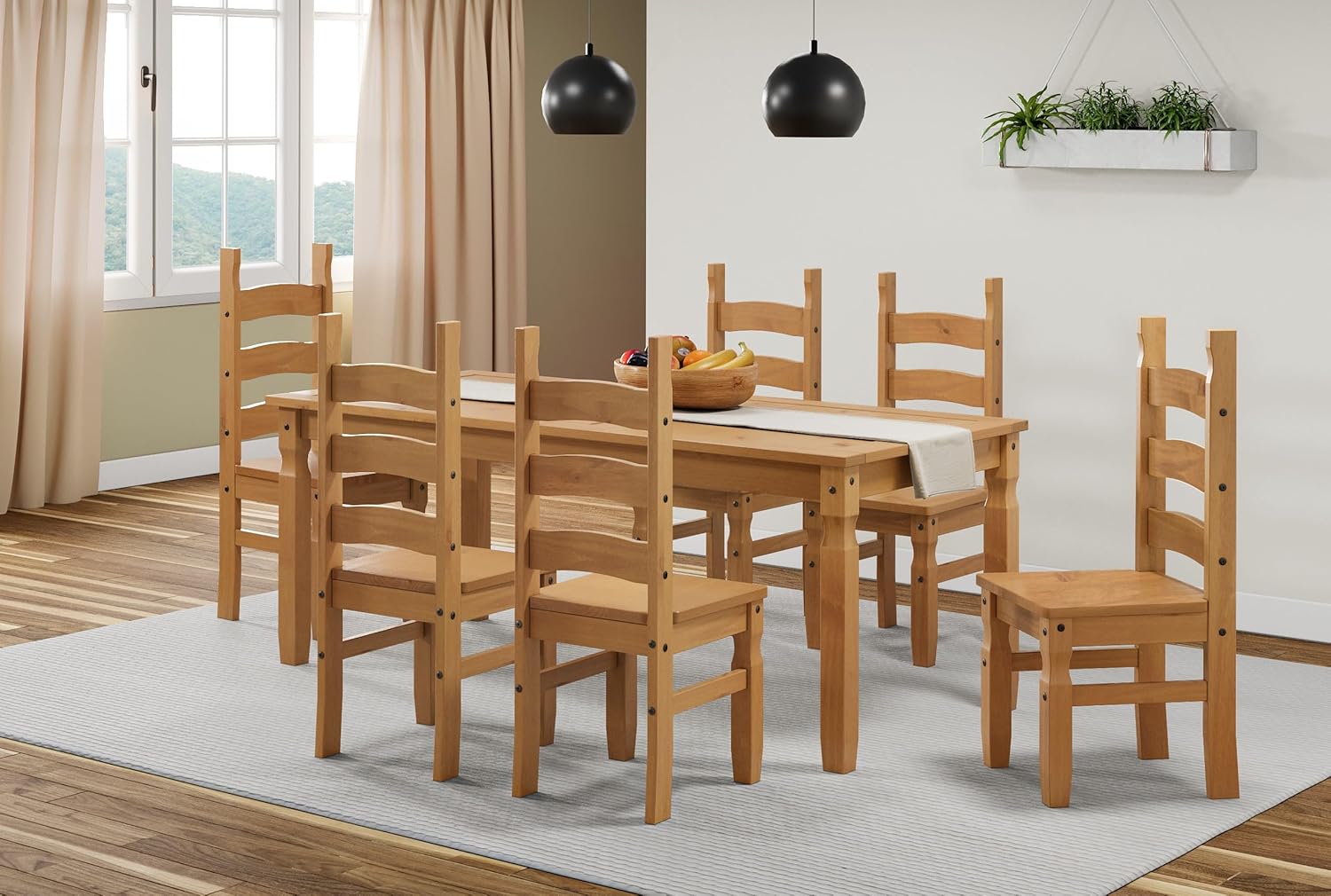 Corona Large Extending Dining Table &amp; 6 Chairs Set Solid Wood Pine Wooden Large Kitchen Mexican Style 76cm High 160/200cm Wide 91cm Deep