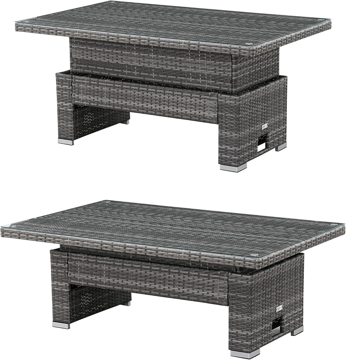 9 Seater Rattan Garden Furniture Set with Height Adjustable Rising Table - Outdoor Furniture Rattan Corner Sofa - Garden Patio Sets - FREE COVER INCLUDED (Dark Grey Mixed with Dark Grey Cushions)