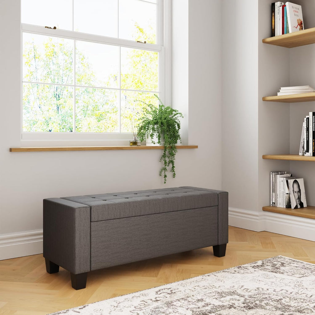 Grey Ottoman Blanket Storage Box