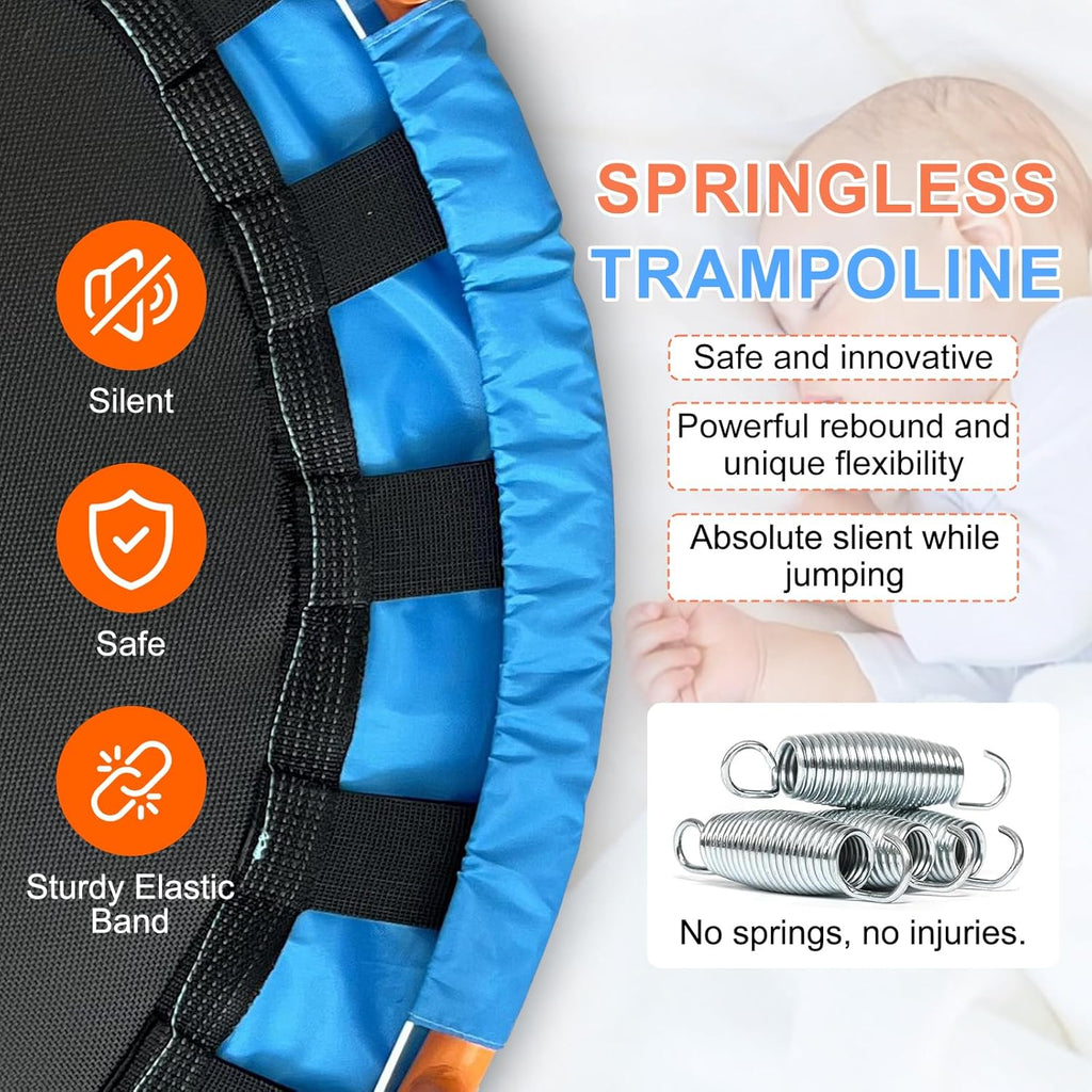 36''Foldable Rebounder Band Big Handle Trampoline for Toddlers Kids With Super Safety Pad Foam Handle Oxford Padded Noise-Free Kids Cover Fun for Kids Indoor/Outdoor for 3-6 years old