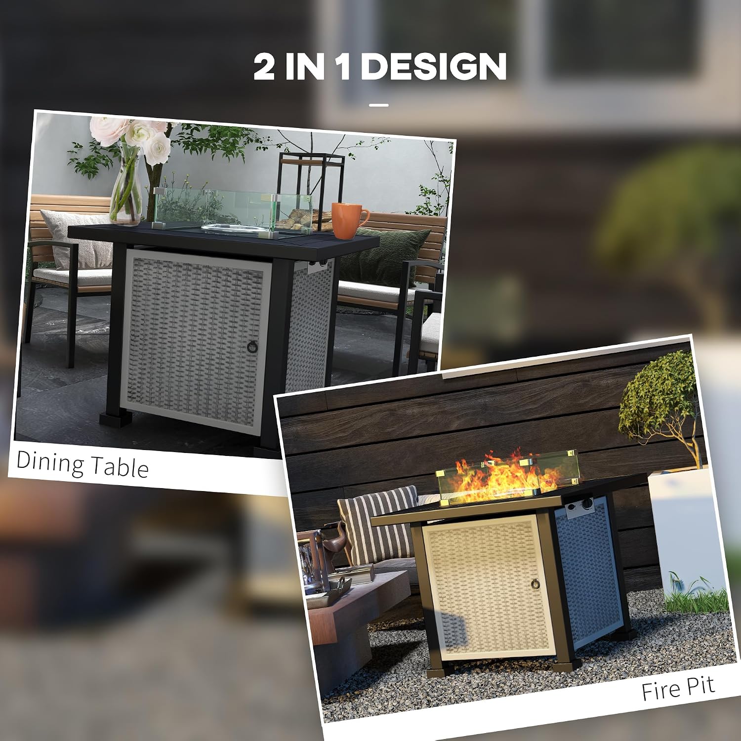 Square Propane Gas Fire Pit Table