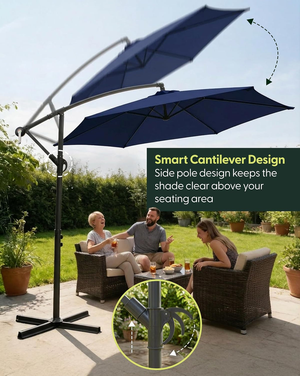 3M Cantilever Garden Parasol with 4pc Fillable Base Set