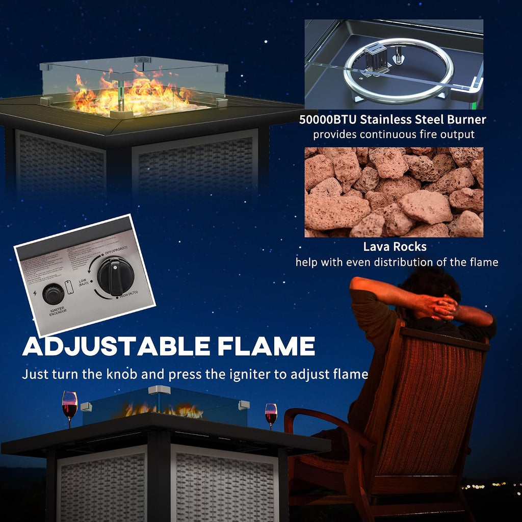 Square Propane Gas Fire Pit Table