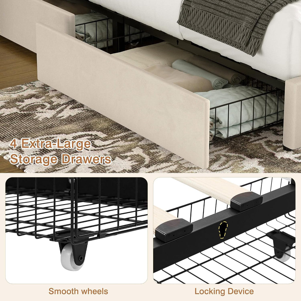 4ft6 Double Bed Frame with 4 Storage Drawers