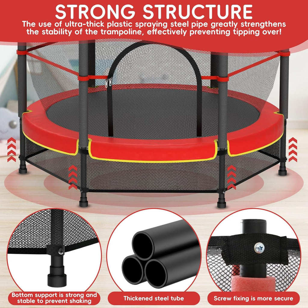 140cm Secure Kids Trampoline,with Safety Enclosure&amp; Reinforced Steel Frame,Indoor Outdoor Toddler Trampoline for Children 3-10Years