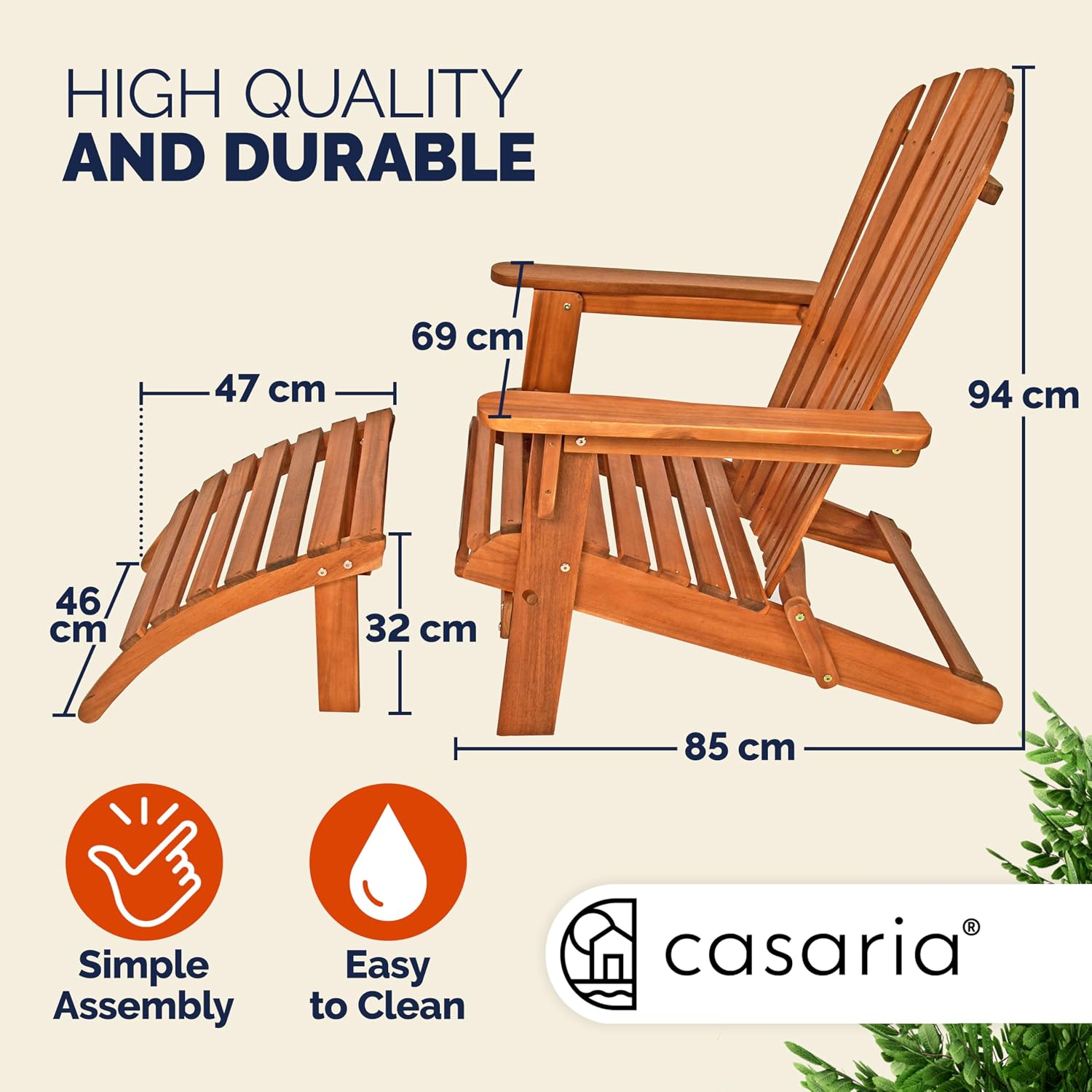 2x Adirondack Wooden Sun Loungers with Footrests