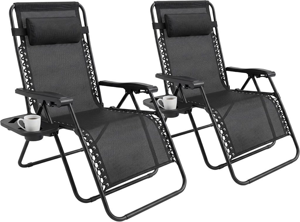 Set of 2 Folding Reclining Adjustable Zero Gravity Lounge Chairs