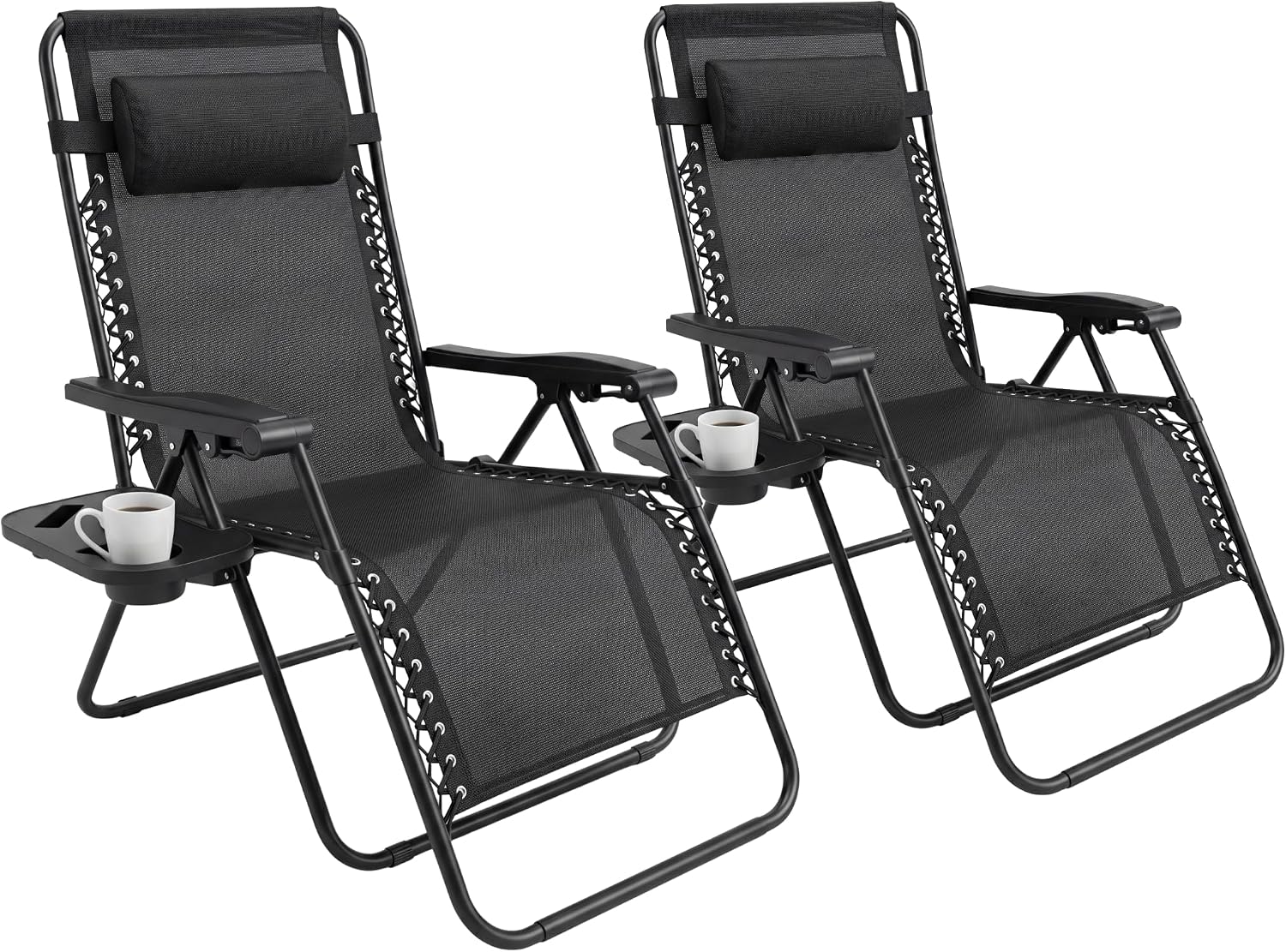 Set of 2 Folding Reclining Adjustable Zero Gravity Lounge Chairs