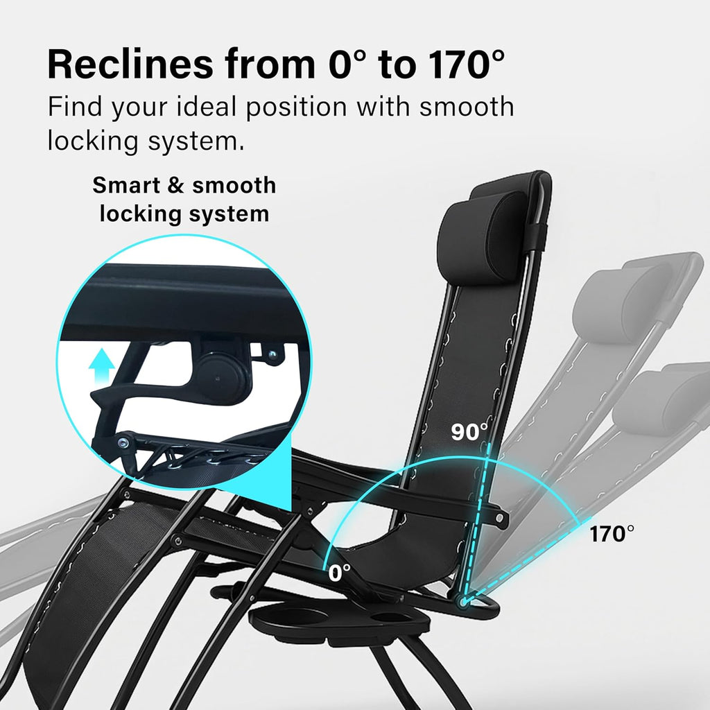 Set of 2 Folding Reclining Adjustable Zero Gravity Lounge Chairs