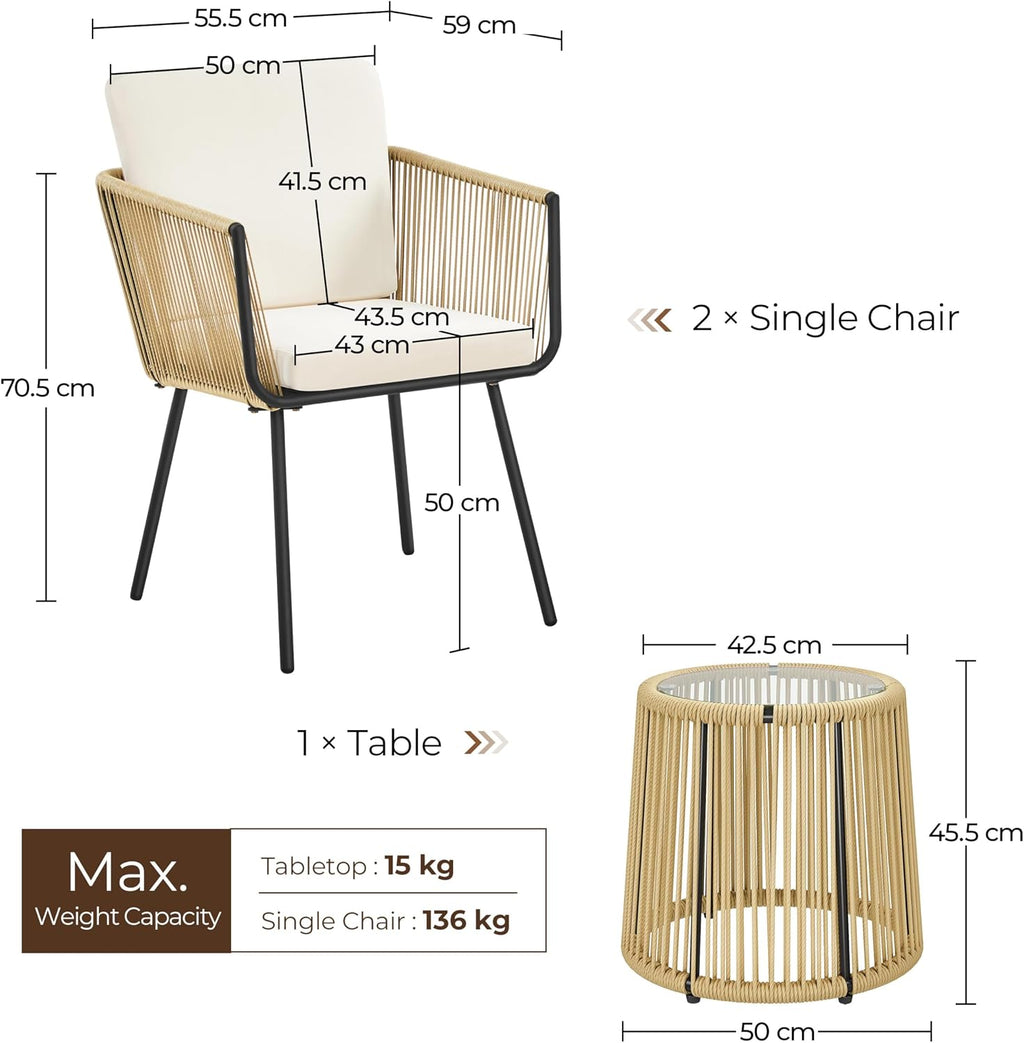 3-Piece Outdoor PE Rattan Bistro Dining Set