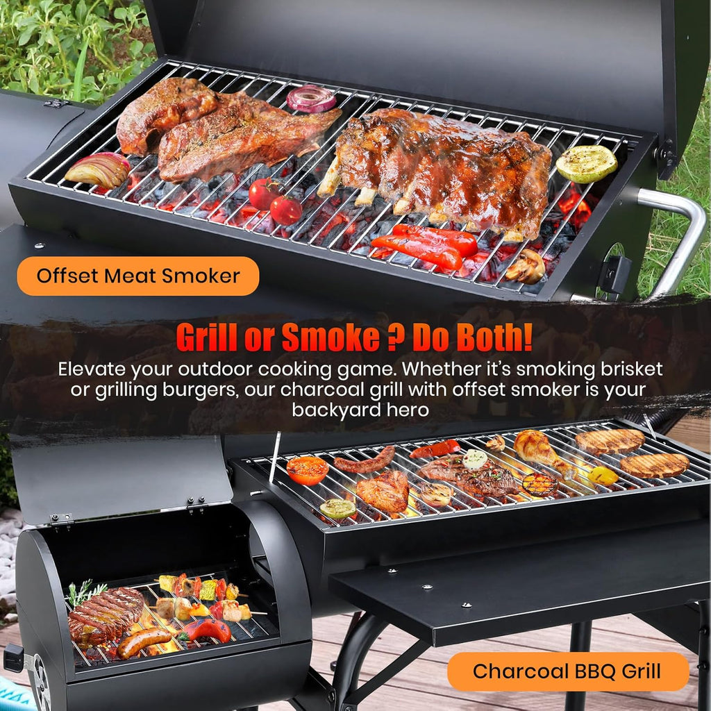 BBQ Grill With Offset Smoker: Large Oil Drum Barbecue Barrel Grill For Outdoor Garden
