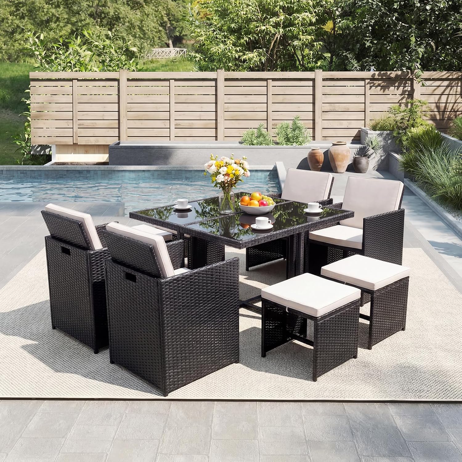 8 Seater Rattan Garden Dining Set with Table