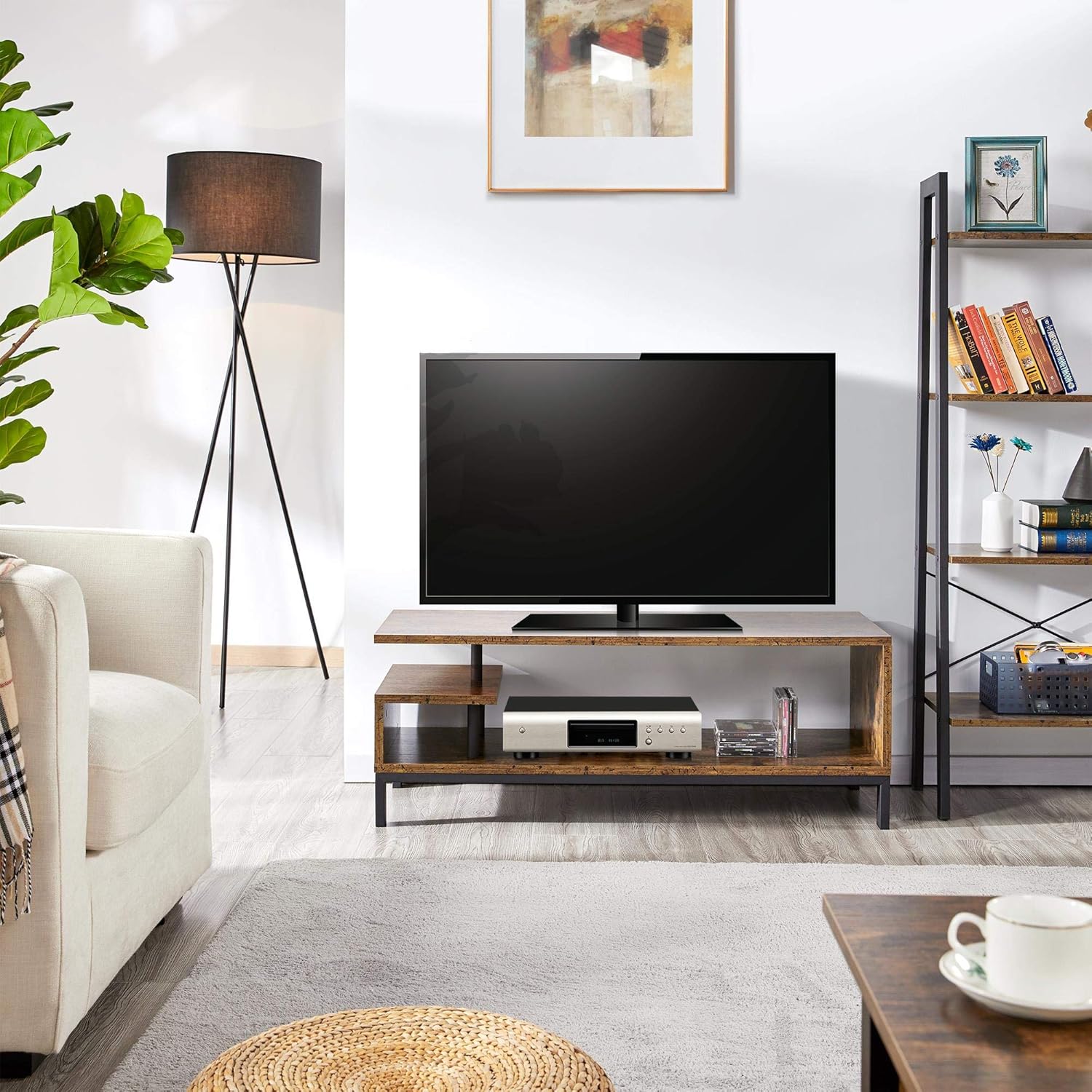 Industrial-Style TV Stand with Open Storage Shelves
