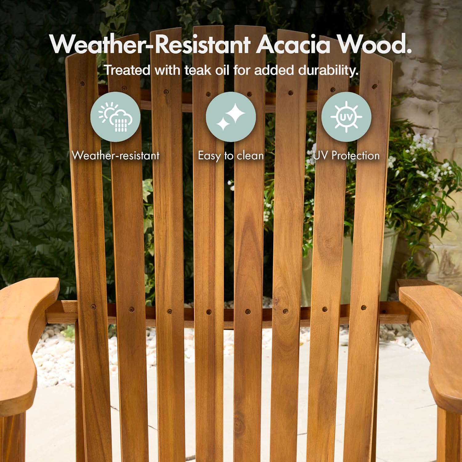Chairs Set of 2 - Outdoor Acacia Hardwood Garden Chairs &amp; Teak Oil Finish - Durable Weather Resistant Wood for Patio &amp; Deck - Ergonomic Sloped Back - Hudson