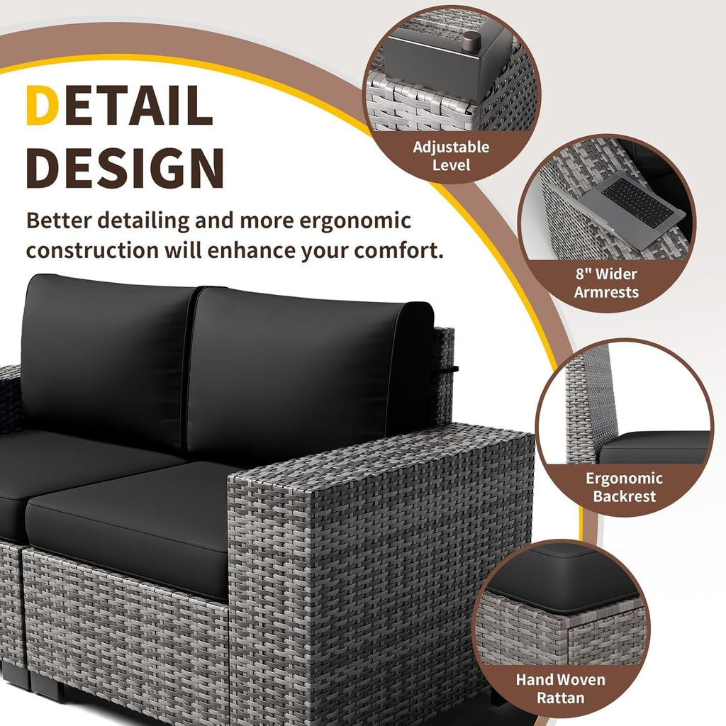 Rattan Patio Furniture with Fire Pit Table
