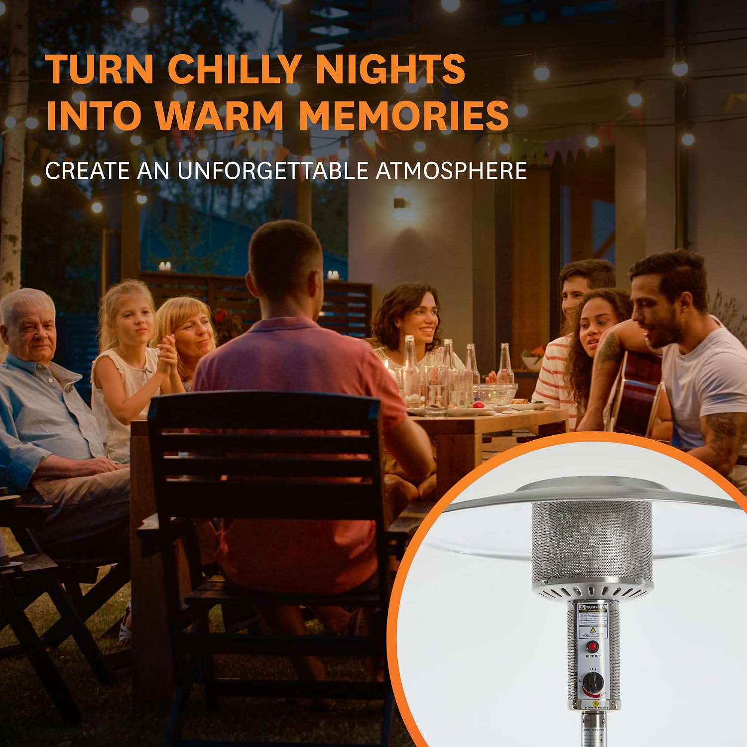 Umbrella Gas Patio Outdoor Heater - Heat Adjustable 13KW - Easy Ignition