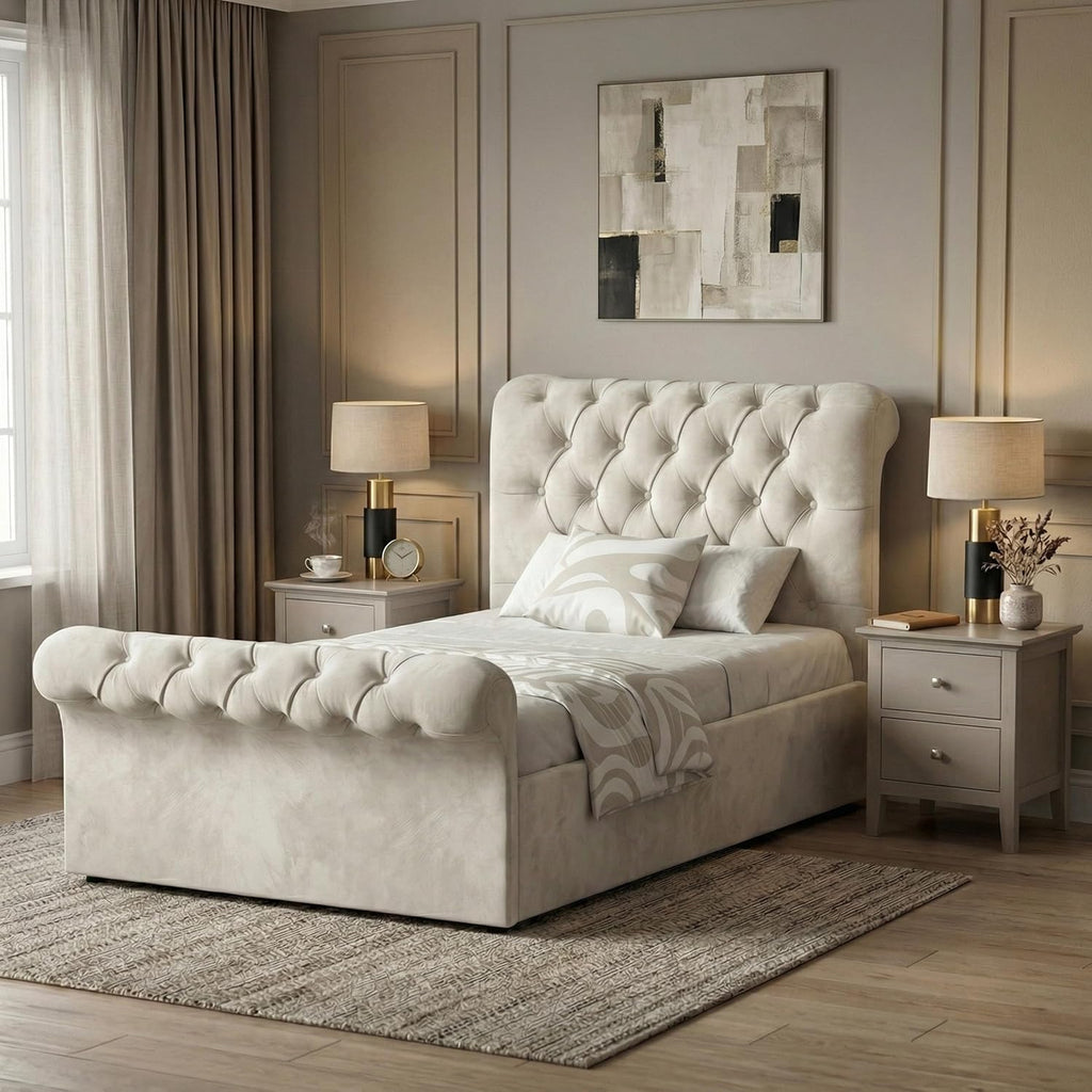 Single Ottoman Bed Frame - 3ft Upholstered Velvet Storage Bed with Gas Lift Side Opening