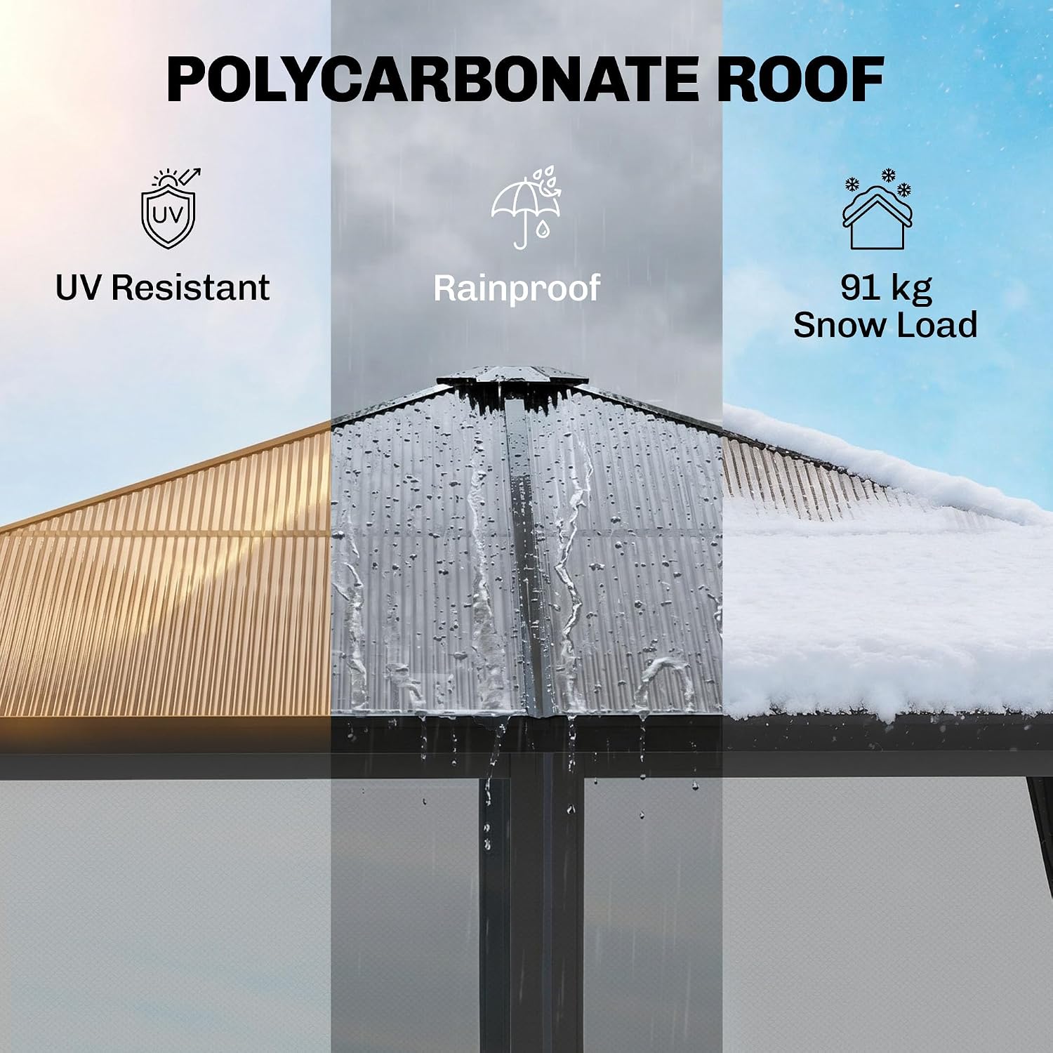 3 x 3(m) Hardtop Gazebo Canopy with Polycarbonate Roof