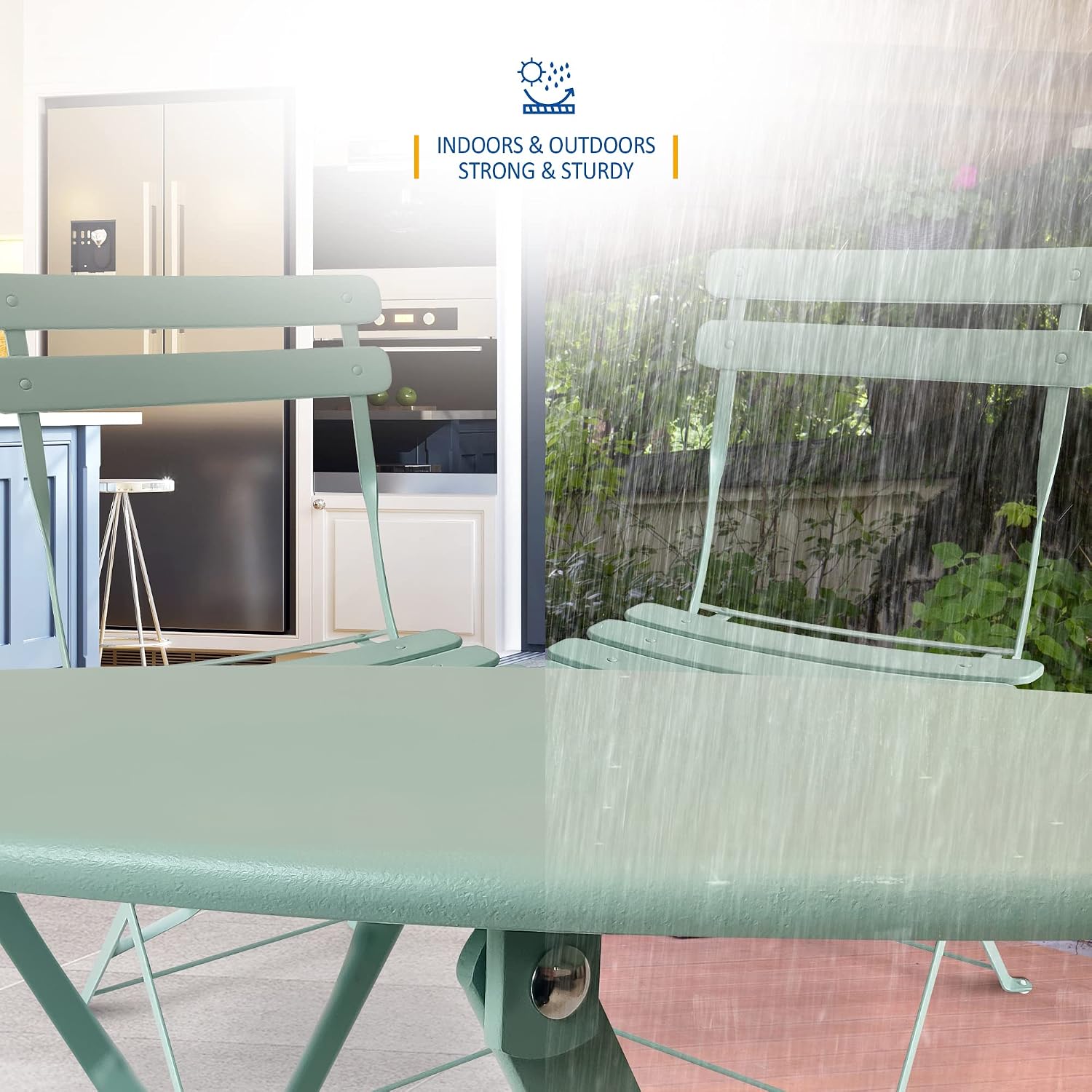 Patio Bistro Set 3 Piece with Foldable Table and Chairs - Powder Coated Steel Frame