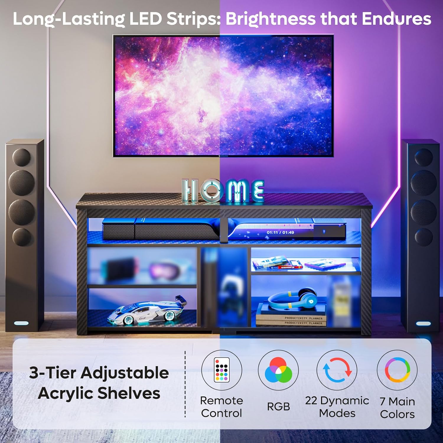 140CM LED TV Cabinet 55-65 Inch LED TV Stand with Storage for PS4/Xbox