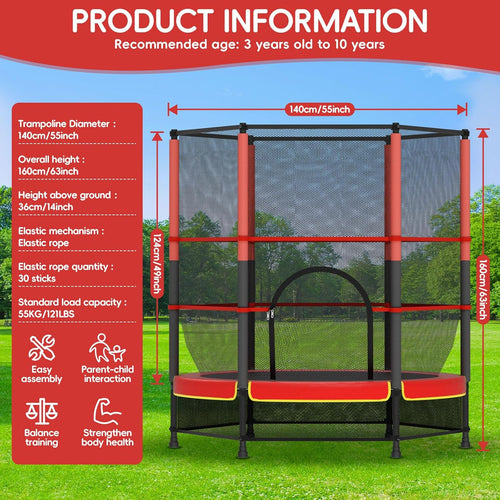 140cm Secure Kids Trampoline,with Safety Enclosure&amp; Reinforced Steel Frame,Indoor Outdoor Toddler Trampoline for Children 3-10Years