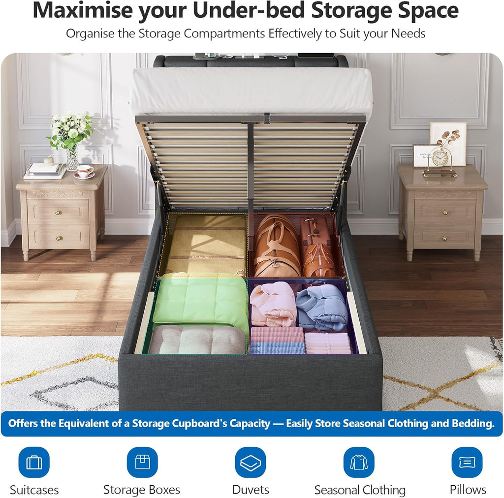3ft Ottoman Single Bed Frame with Hydraulic Lift-Up Storage