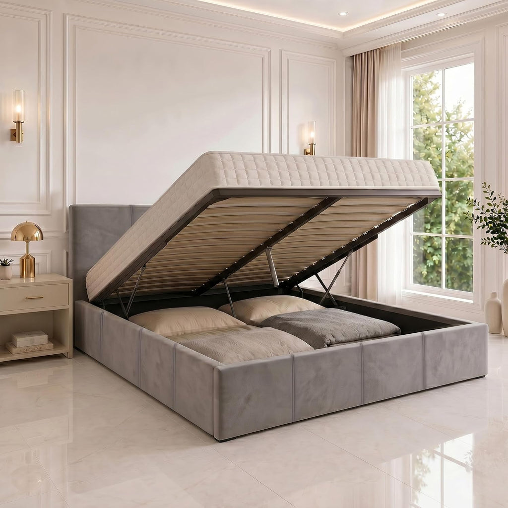 3FT Single Size Modern Selena Ottoman Gas Lift Storage Premium Fabric Bed - Grey