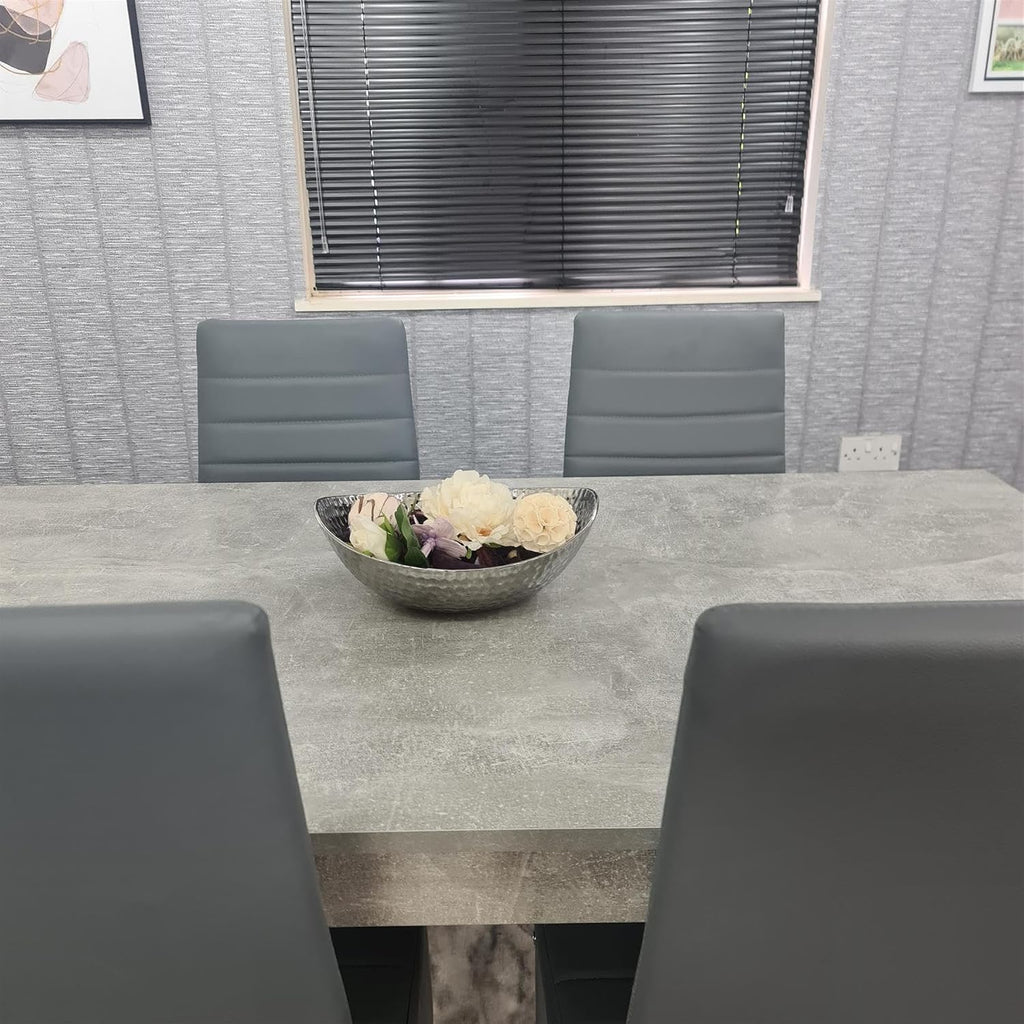 Dining Table and Chairs Set - Light Grey Kitchen Table with 6 Grey Faux Leather Dining Chairs - Modern 6 Seater Kitchen Room Furniture Set with Sturdy Legs - 117 x 77 x 75 cm